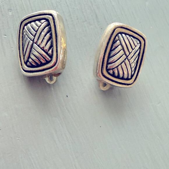 Simon Sebbag 925 Sterling Silver Rectangular Clip-On Earrings - Picture 1 of 6